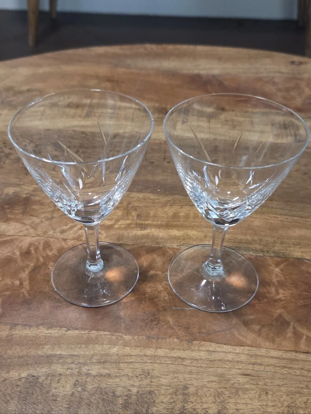 Vintage Cut Crystal Glasses Set of 2 Short Stem Claret Glasses 4.5